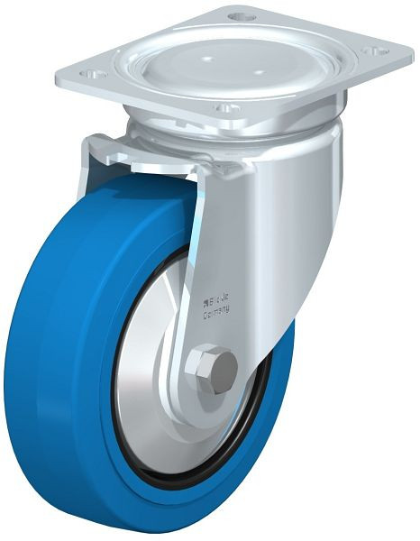 Blickle LU-POEV 160XR-SB-FA Stahlblech-Lenkrolle, schwere, geschlossene Ausführung, mit Anschraubplatte, Elastik-Vollgummi, Blau, 851561