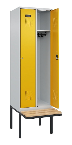 C+P Spind Evolo PLUS, 2 Abteil, 2120x600x815mm, 7035/1004, Zylinderschloss, Sitzfläche Holz, 0490407-20 S10027