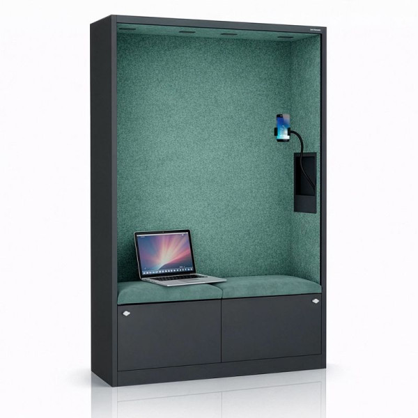 Jan Nowak Schrank mit Sitzfläche und Ruhezone SALLY MentalBox 1850 x 1150 x 400 mm, Anthrazit, Grün, 2076