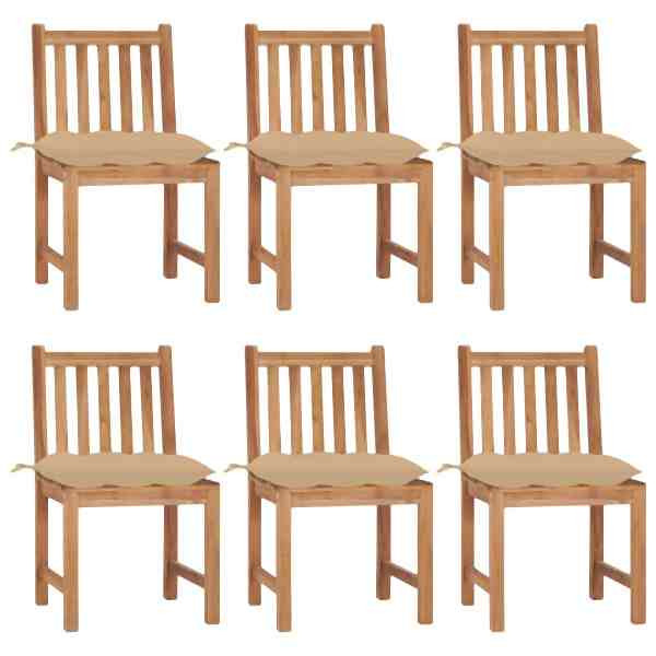 vidaXL Gartenstühle 6 Stück mit Kissen Massivholz Teak, 3073133