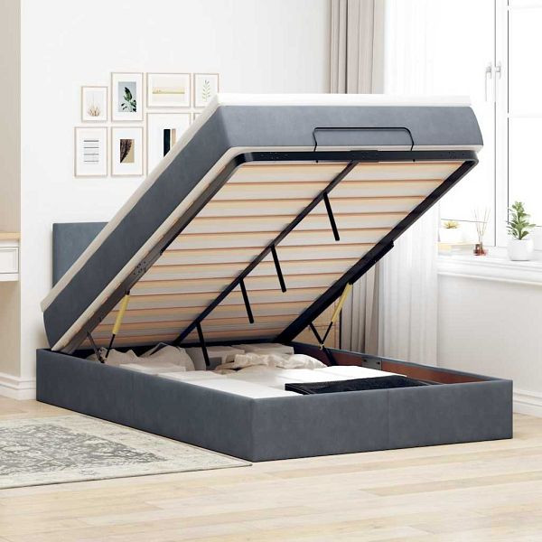 vidaXL Ottomane Bett mit Matratze & LEDs Dunkelgrau 120x190 cm Samt, 3312537