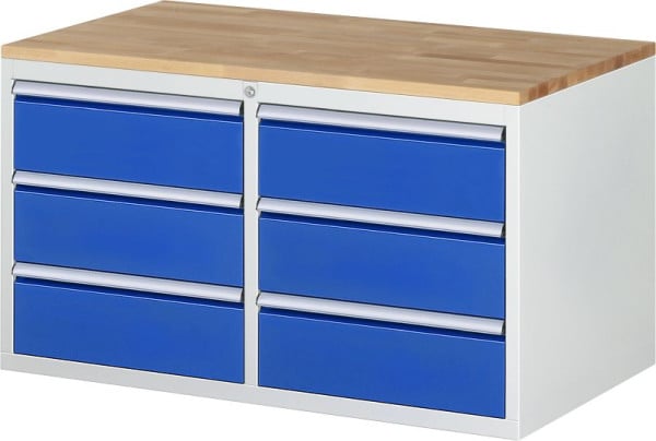 RAU Schubladenschrank Serie 7000, B1145xT650xH645mm, Schubladen: links: 3xH180mm, rechts: 3xH180mm, Buche-Massiv-Arbeitsplatte, 03-LL3.0.0A-B.11