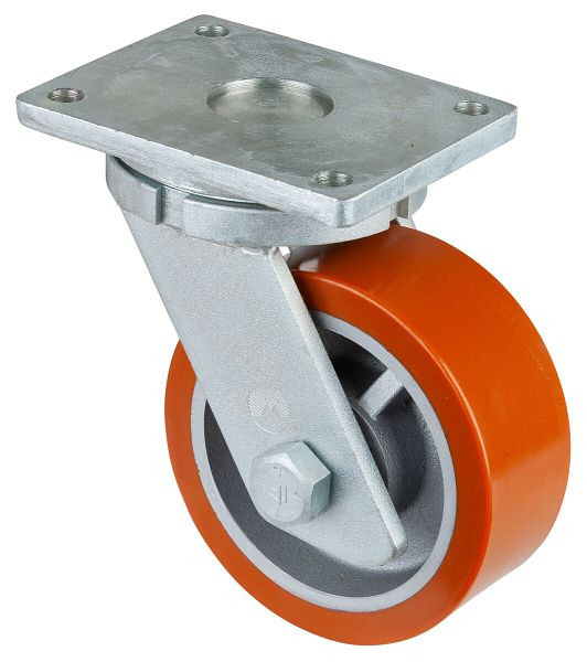 BS Rollen Schwerlastrolle, Rad-Breite 80 mm, Rad-Ø 200 mm, Tragfähigkeit 1400 kg, Guss-Polyurethan 95 Shore A, Radkörper Guss, Kugellager, RR100.C10.202