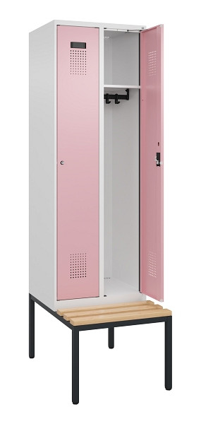 C+P Spind Evolo PLUS, 2 Abteil, 2120x600x815mm, 9016/3015, Zylinderschloss, Sitzfläche Buche-Hartholz, Sitzbank, 0490507-20 S10045