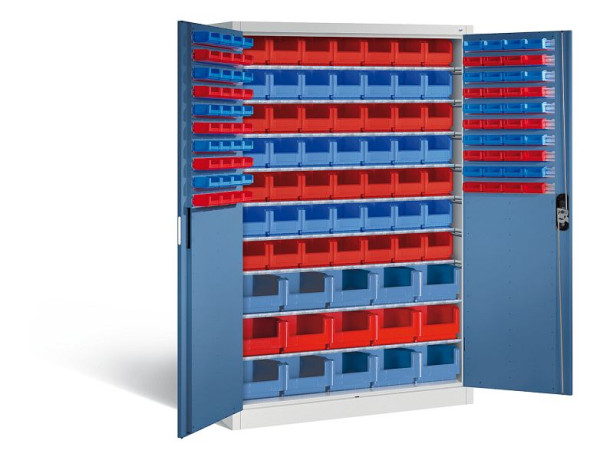 C+P Magazinschrank Acurado, H1950xB1200xT500mm, Farbe: Lichtgrau / Fernblau, Muldengriff, 8931-502 S10078