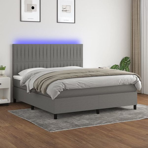 vidaXL Boxspringbett mit Matratze & LED Dunkelgrau 180x200 cm Stoff, 3135054
