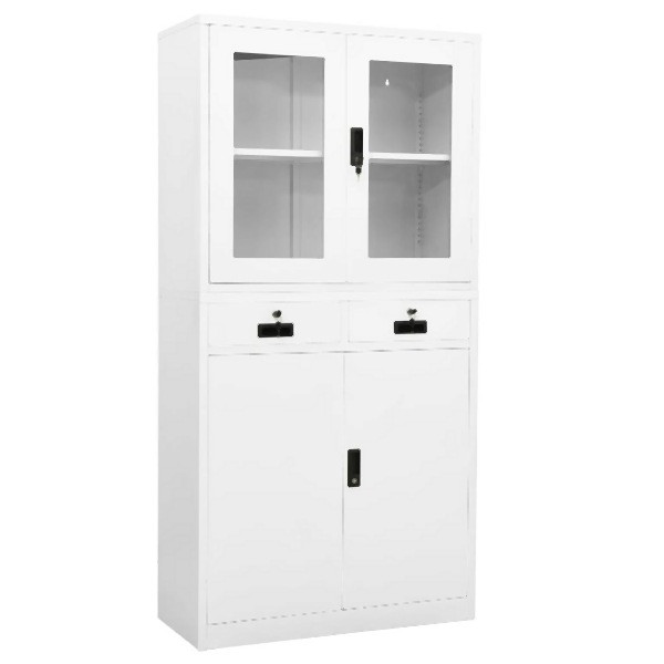 vidaXL Büroschrank Weiß 90x40x180 cm Stahl und Hartglas, 336421