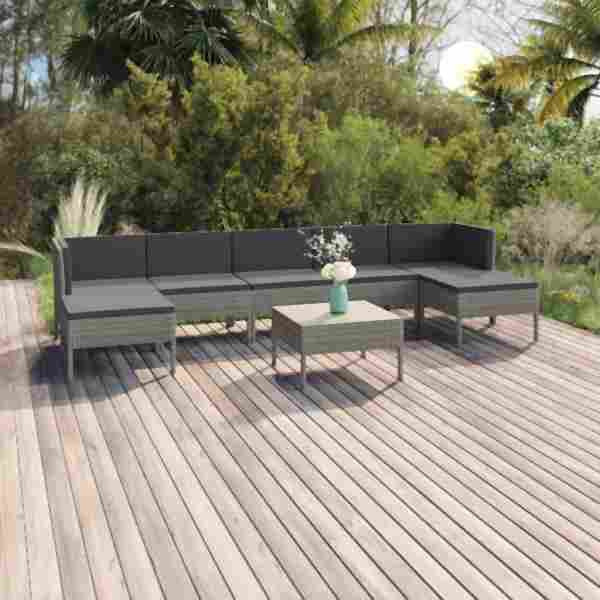 vidaXL 8-tlg. Garten-Lounge-Set mit Auflagen Poly Rattan Grau, 3094546