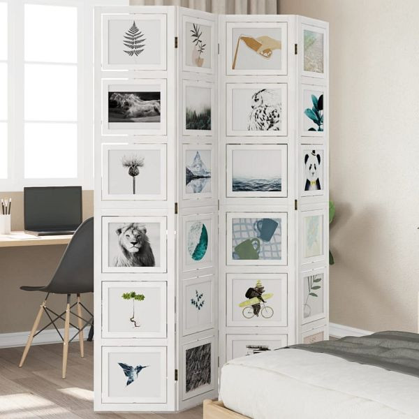 vidaXL 4-teilig Raumteiler Weiß Massivholz Paulownia, 358691