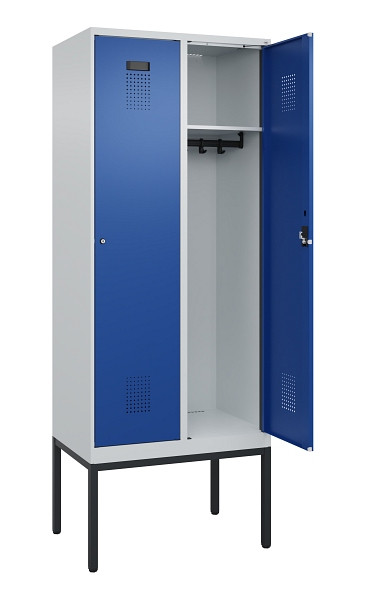 C+P Spind Evolo PLUS, Gestell, 2 Abteile, 2120x800x500mm, 7035/5010, Verschluss Zylinderschloss, Ablageböden 2, 0490307-22 S10033