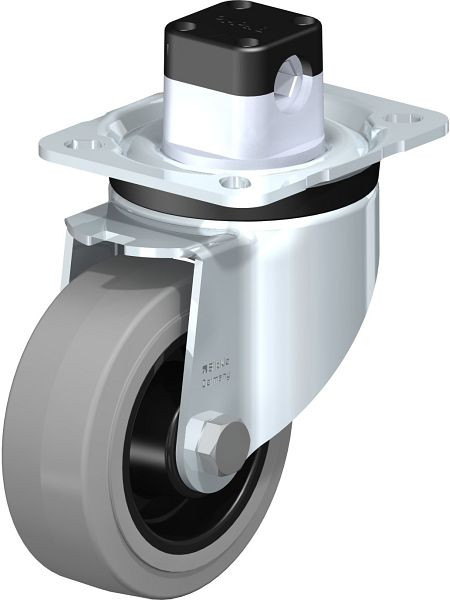 Blickle LK-POEV 100R-1-CS11-SG Stahlblech-Lenkrolle, schwere Ausführung, mit Anschraubplatte & Zentralfeststeller, Elastik-Vollgummi, Grau, 850950