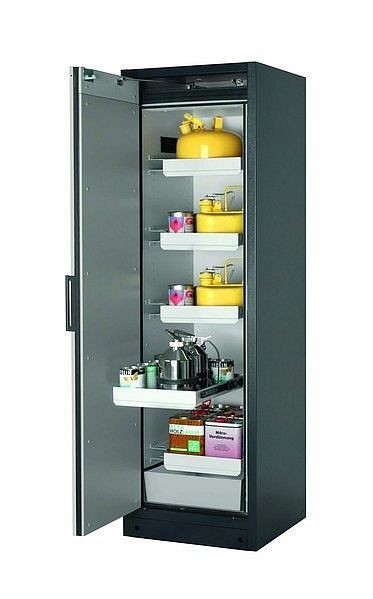 asecos Sicherheitsschrank Q-CLASSIC-90, Q90.195.060 in lichtgrau RAL 7035 mit 4x Auszugswanne Standard (Stahlblech), 30072-041-30092