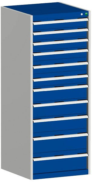 bott cubio Schubladenschrank bestückt mit 11 Schubladen BxTxH: 650 x 650 x 1600 mm, RAL 7035/5010, 40019156.11V