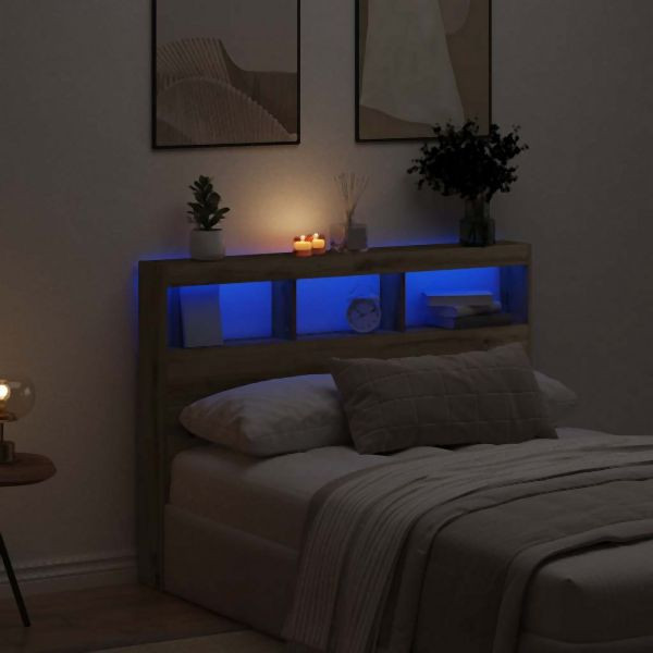 vidaXL LED-Kopfteil mit Ablagen Artisan-Eiche 140x17x102 cm, 863129