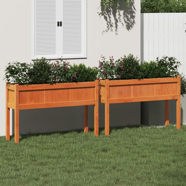 vidaXL Pflanzkübel mit Beinen 2 Stück Wachsbraun Massivholz Kiefer, 837569