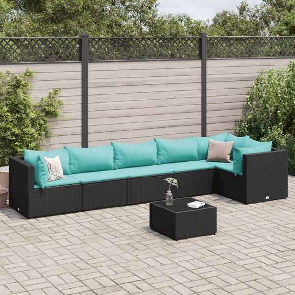 vidaXL 7-teilig Garten-Lounge-Set mit Kissen Schwarz Poly Rattan, 3308116