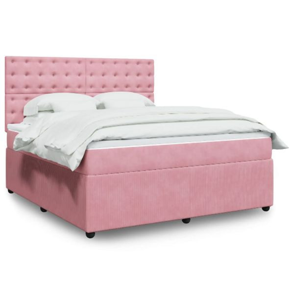vidaXL Boxspringbett mit Matratze Rosa 180x200 cm Samt, 3294723