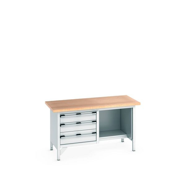 bott cubio Kastenwerkbank mit 3 Schubladen, Multiplex-Arbeitsplatte, BxTxH: 1500x750x840mm, RAL 7035/7035, Lichtgrau, 41002040.16V