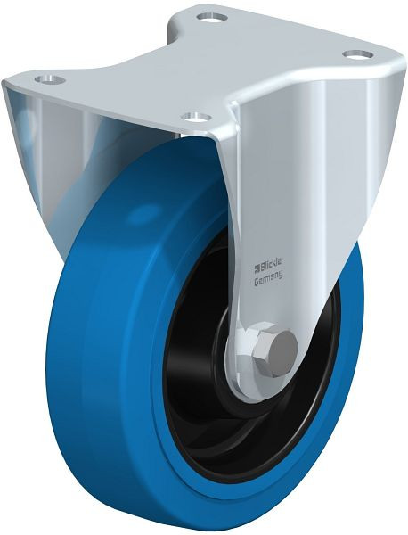 Blickle B-POEV 160K-SB Stahlblech-Bockrolle, mittelschwere Ausführung, mit Anschraubplatte, Elastik-Vollgummi, Blau, 644955