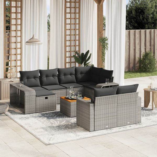 vidaXL 11-teilig Garten-Sofagarnitur mit Kissen Grau Poly Rattan, 3266260