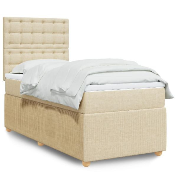 vidaXL Boxspringbett mit Matratze Creme 90x200 cm Stoff, 3294258