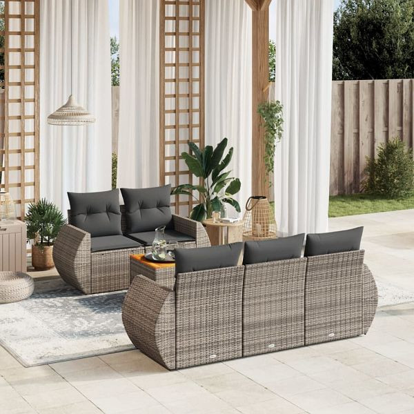 vidaXL 6-teilig Garten-Sofagarnitur mit Kissen Grau Poly Rattan, 3257222