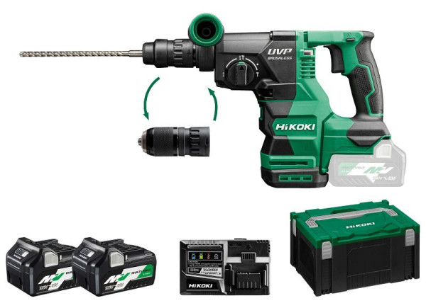 HiKOKI 36V Akku Bohr-& Meißelhammer (Brushless), 36 Volt, 2 x 2.5 Ah, DH3628DC (2.5) (HSC III), DH3628DCWRZ