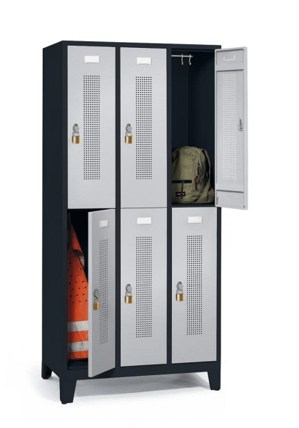 Deskin Doppelstöckiger Spind mit Füßen, Alusilber RAL 9006, 870 x 500 x 1800 mm, 6 Abteile, Korpus: Anthrazit RAL 7021, 346933