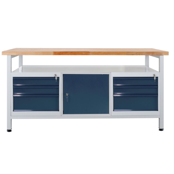 ADB Werkbank 6 Schubladen, 1 Tür (L), Ablage, Maße LxBxH: 1700x600x840 mm, Werktisch: lichtgrau, RAL 7035, Tür/Schubladen: Anthrazitgrau, RAL 7016, 43750