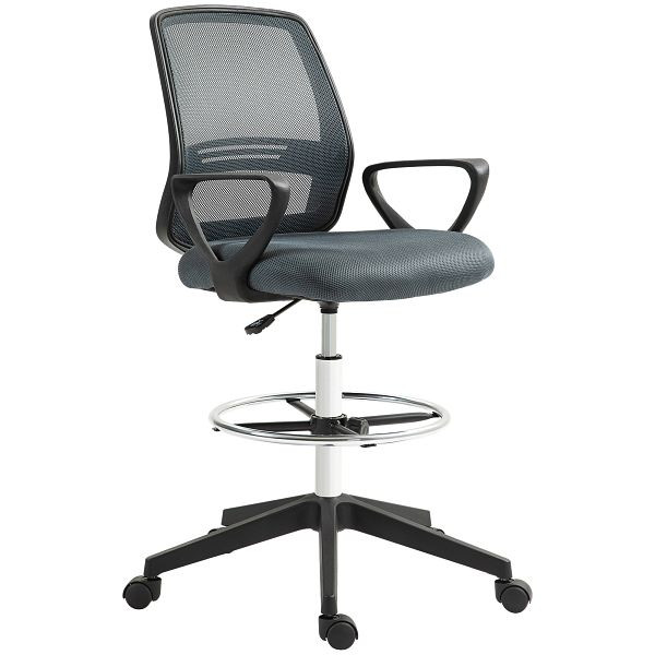 Vinsetto Bürostuhl Ergonomischer Schreibtischstuhl mit Armlehnen und Verstellbarer Fußring Netzbespannung Grau, 921-187V00GY