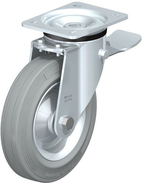 Blickle LK-RD 202R-ST-VLI Stahlblech-Lenkrolle, schwere Ausführung, mit Anschraubplatte & Feststeller, Zweikomponenten-Vollgummi, Grau, 67124