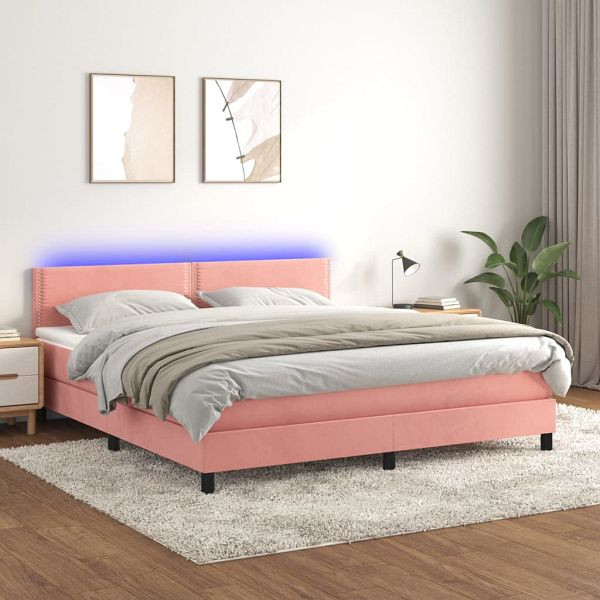 vidaXL Boxspringbett mit Matratze & LED Rosa 180x200 cm Samt, 3134362