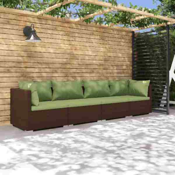 vidaXL 4-tlg. Garten-Lounge-Set mit Auflagen Poly Rattan Braun, 3101428