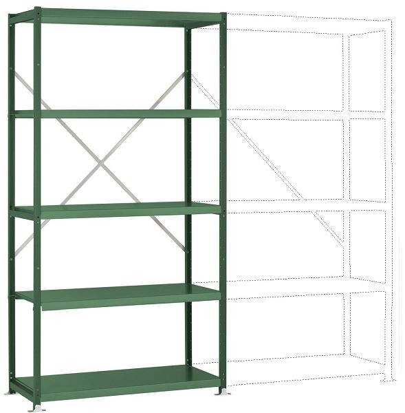 Manuflex Fachboden-Steckregal Color Grundregal mit 5 Stahlböden, HxBxT = 2000 x 1030 x 300 mm, resedagrün, RP1051.6011