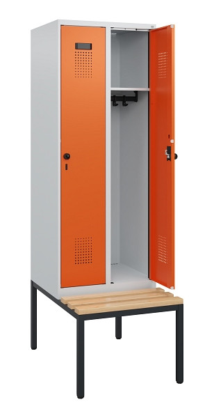 C+P Spind Evolo PLUS, 2 Abteile, 1950x600x815mm, 7035/2004, Drehriegel, Sitzfläche Holz, Sitzbank, 0490505-20 S10002