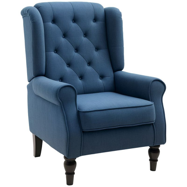 HOMCOM Ohrensessel Sessel mit Tufting, hoher Rückenlehne, Gepolstert Loungesessel mit abgerundeten Armlehnen, Holzbeine, 833-695V80BU