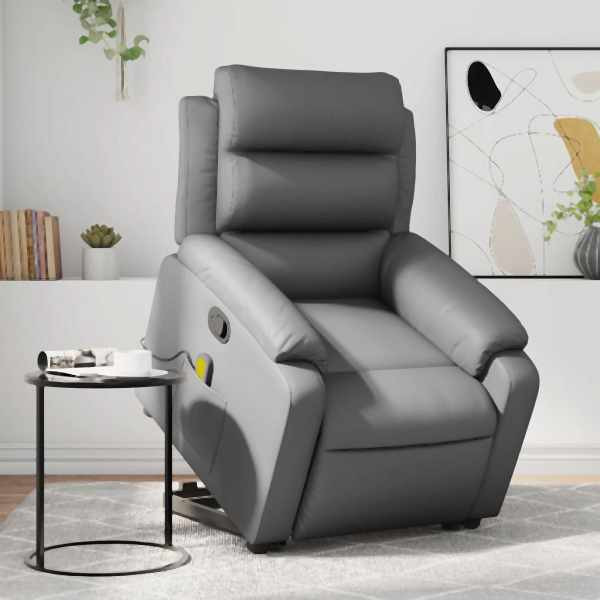 vidaXL Massagesessel mit Aufstehhilfe Grau Kunstleder, 3205052