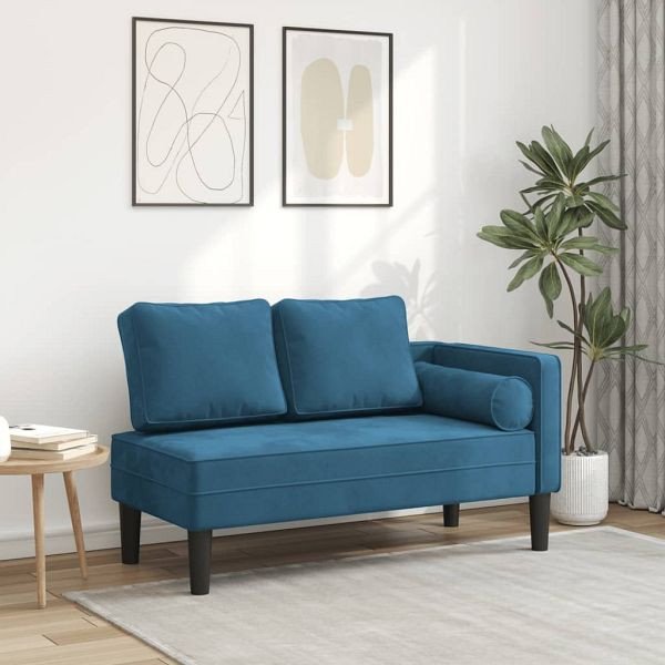 vidaXL Chaiselongue mit Kissen Blau Samt, Material: Samt (100% Polyester), Massivholz, Sperrholz, 4007570