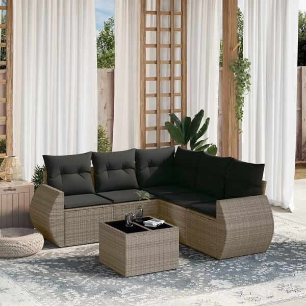 vidaXL 6-tlg. Garten-Sofagarnitur mit Kissen Grau Poly Rattan, 3253697