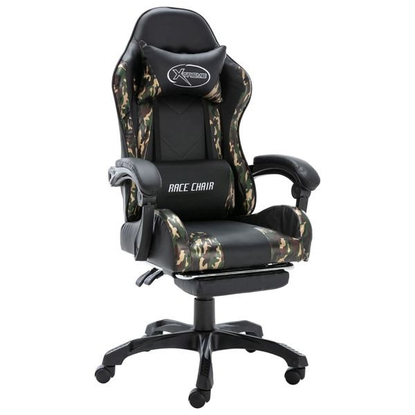 vidaXL Gaming-Stuhl mit Fußstütze Schwarz und Tarnmuster Kunstleder, 320096