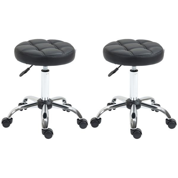 HOMCOM 2er-Set Rollhocker Drehhocker mit Rädern, höhenverstellbar, Kunstleder, Schwarz, Ø35,5 x 48-63H cm, 503-017BK