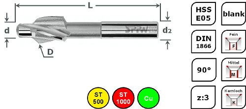 SPPW Zapfensenker HSS-E05 90° DIN1866 Ø6,0x2,5 M3,0 K, 155800030K