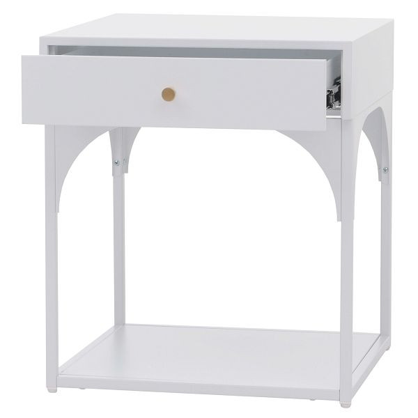 Mendler Nachttisch HWC-O88, Kommode Beistelltisch Nachtschrank Nachtkasten, Schublade Metall 50x43x41cm, weiß, 139448