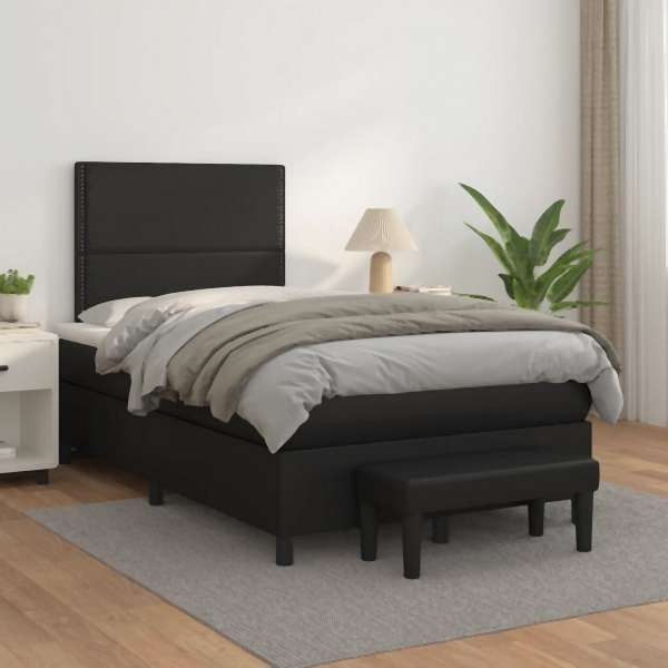 vidaXL Boxspringbett mit Matratze Schwarz 120x200 cm Kunstleder, 3137593