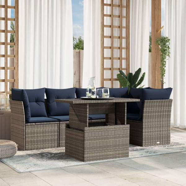 vidaXL 6-teiliges Gartensofa-Set mit Kissen, grau, Polyrattan, 3266571