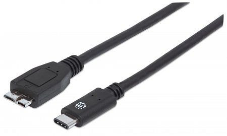 MANHATTAN SuperSpeed+ USB C Anschlusskabel, USB 3.1, Gen 2, Typ C Stecker - Micro-B SuperSpeed Stecker, 10 Gbps, 1 m, Schwarz, 353397