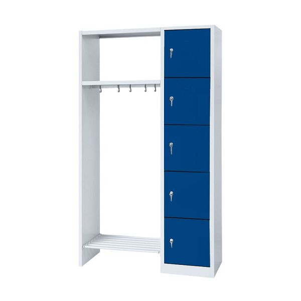 Lüllmann Garderobe, 1 Abteil rechts, 5 Fächer, 1800 x 1115 x 500 mm, lichtgrau/enzianblau, 525511