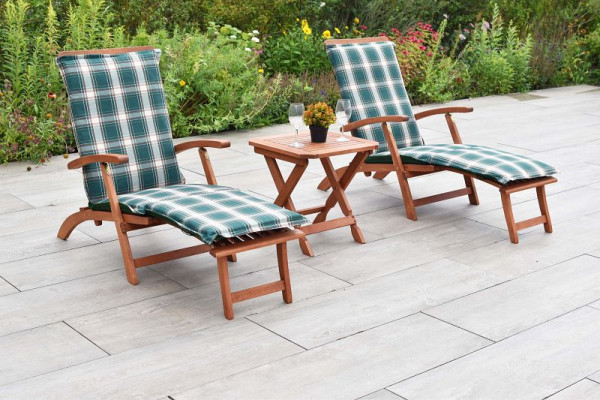 Merxx Deckchair Set 5-teilig, 2 Deckchairs, klappbar, 2 Auflagen, 1 Klapphocker, 50 x 50 cm, FSC Eukalyptusholz, 50098-100