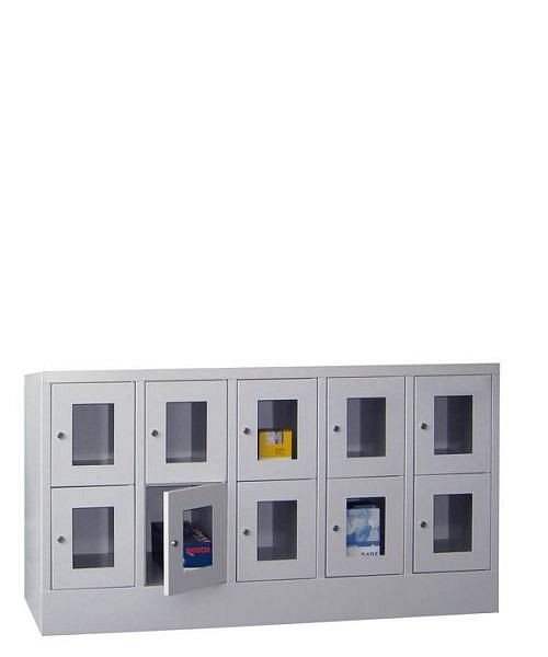 Pavoy Schließfachschrank mit Sockel 855/500/1500, 5b x 2h, Zylinderschloss, Abteilbreite 300, Sichtfenster, 61213-523-091-118303