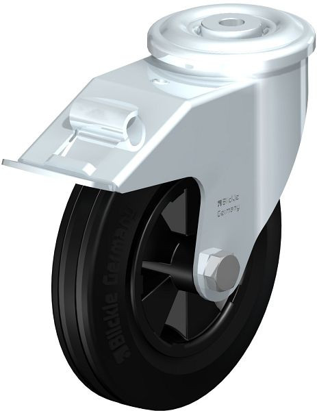 Blickle LER-VPP 160G-FI Stahlblech-Lenkrolle mit Rückenloch & Feststeller, Vollgummi, Schwarz, 554196